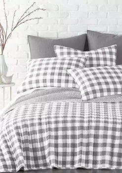 New 😉 Levtex Home Elijah Gray Gingham King Quilt Set 🔥
