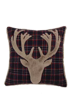 Best Pirce 🧨 Levtex Home Fur Deer on Navy Plaid Pillow ⌛ -Cheap Levtex Store Belk 1302
