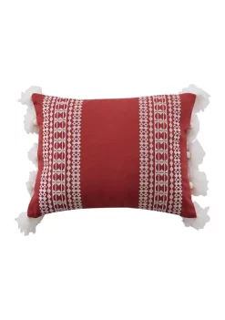 Discount 🧨 Levtex Home Kassandra Red Embroidered Tassel Pillow ❤️ -Cheap Levtex Store Belk 2033