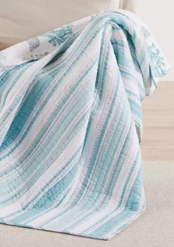 Hot Sale 💯 Levtex Home Cape Coral Stripe Quilted Throw ⭐ -Cheap Levtex Store Belk 2258