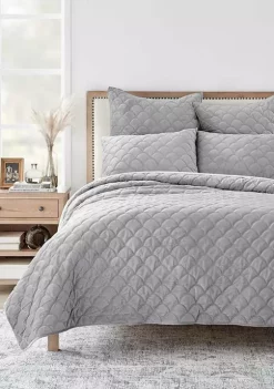 Deals 🌟 Levtex Home Light Gray Velvet Full/Queen Quilt Set ✨ -Cheap Levtex Store Belk 2514