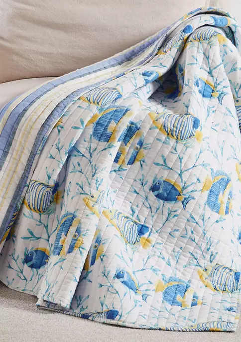Promo 🤩 Levtex Home Tropical Sea Quilted Throw 💯 3 Promo 🤩 Levtex Home Tropical Sea Quilted Throw 💯