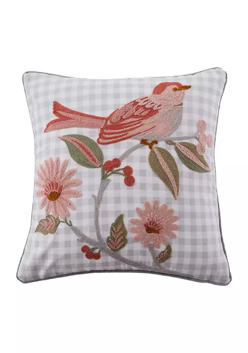 Promo ⌛ Levtex Home Pippa Embroidered Bird Gigham Pillow ⭐ 3 Promo ⌛ Levtex Home Pippa Embroidered Bird Gigham Pillow ⭐