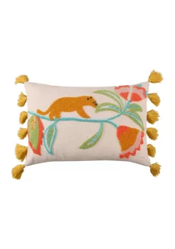 New ❤️ Levtex Home Melina Tiger Crewel Tassel Pillow ⭐ -Cheap Levtex Store Belk 2743