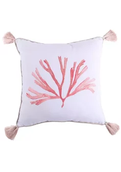 Discount 🌟 Levtex Home Embroidered Coral with Tassels Pillow 😉 -Cheap Levtex Store Belk 3802