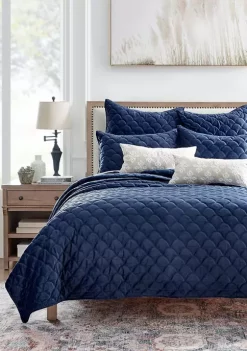 Flash Sale 🛒 Levtex Home Navy Velvet King Quilt Set 🎁 -Cheap Levtex Store Belk 559
