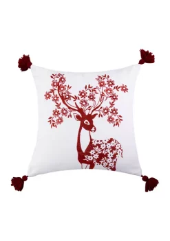 Best Pirce 👏 Levtex Home Sleigh Bells Red Deer Embroidered Pillow 💯