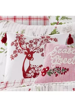 Best Pirce 👏 Levtex Home Sleigh Bells Red Deer Embroidered Pillow 💯 -Cheap Levtex Store Belk 804